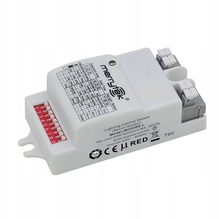 Czujnik ruchu światła mikrofalowy Merrytek MC030S L 220-240V AC 5,8GHz Czujnik ruchu światła mikrofalowy Merrytek MC030S L 220-240V AC 5,8GHz