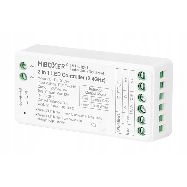 Sterownik taśm LED 2w1 strefowy Miboxer Mi-Light FUT035S+ 2,4G CCT Sterownik taśm LED 2w1 strefowy Miboxer Mi-Light FUT035S+ 2,4G CCT