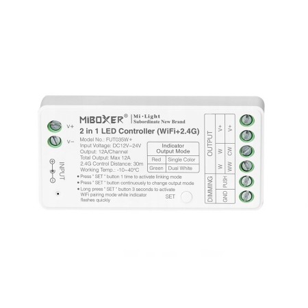 MiBoxer FUT035W+ Sterownik LED CCT 12–24V 2.4GHz ściemnianie 1-strefowy
