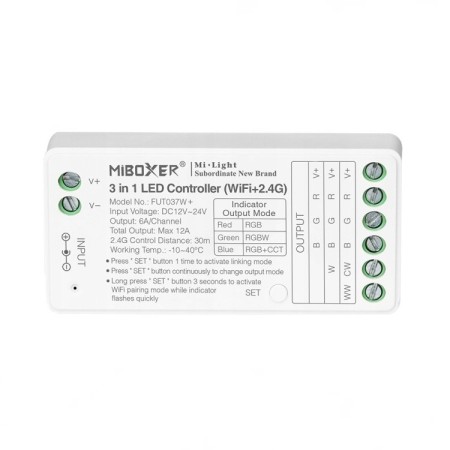MiBoxer FUT037W+ Sterownik LED RGBW 12–24V DC 2.4GHz 1-strefowy