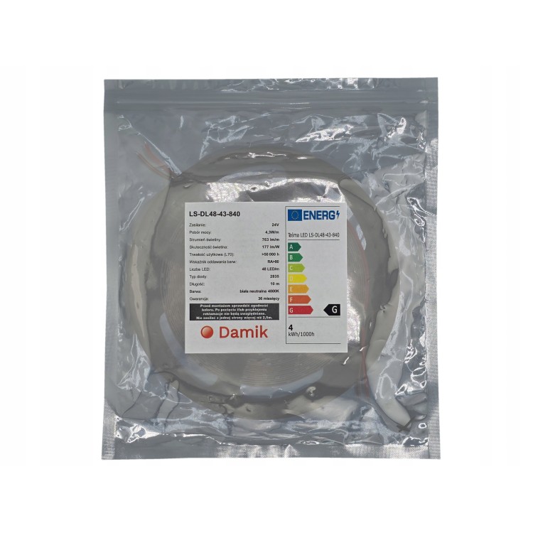 Taśma LED 24V 4,3W/m 763lm/m DAMIK 10m