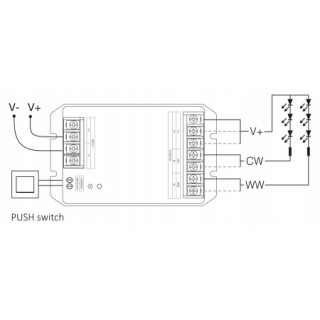 MiBoxer HR2 Kontroler LED 2w1 MONO / CCT 12–48V DC 2.4GHz max 30A