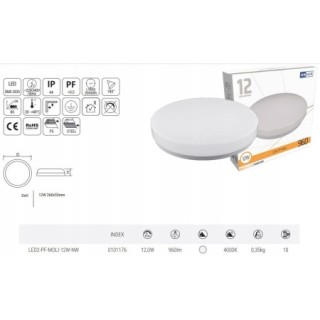 Plafon LED okrągły Anlux 26 x 5,5 cm biały IP44 12W 4000k