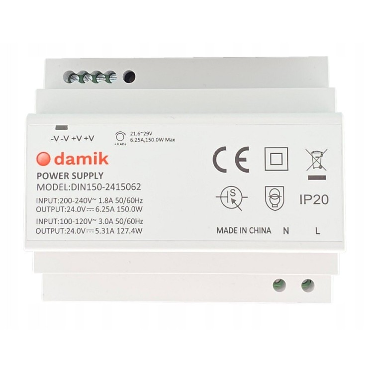 Zasilacz LED na szynę DIN DAMIK DIN150 24V 6.25A 150W