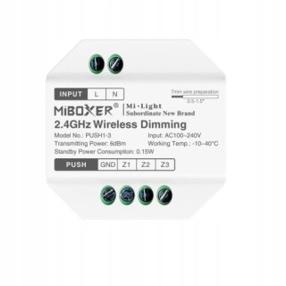 MiBoxer PUSH1-3 dopuszkowy moduł ściemniający PUSH 3 strefy 2.4 GHz Milight
