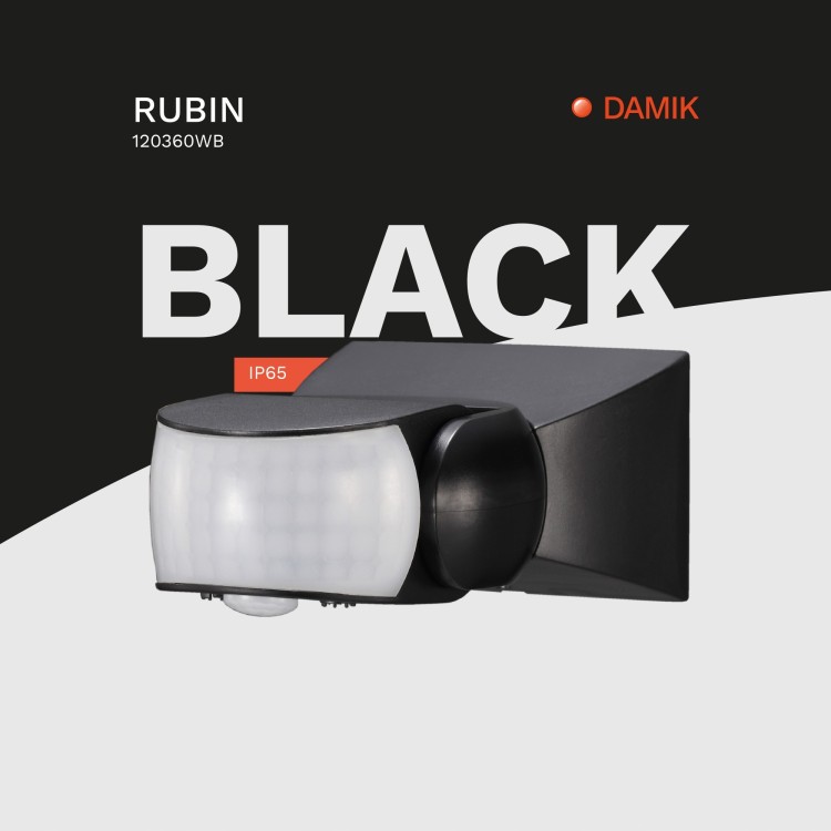 DAMIK Czujnik czujka PIR natynkowy Rubin 180°/360° 1200W Czarny IP65
