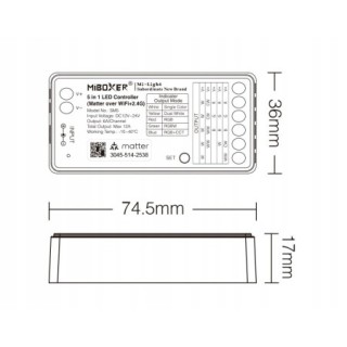 MiBoxer SM5 5w1 Sterownik taśmy LED Matter over + WiFi + 2,4GHz RGB / CCT