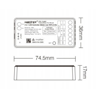 MiBoxer SM2 2w1 Sterownik taśm LED Matter over WiFi 2.4GHz Mono CCT