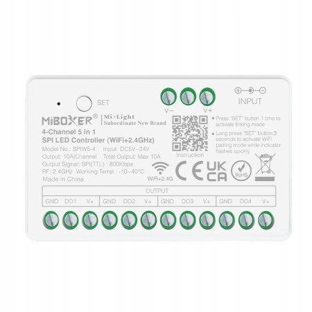 MiBoxer SPIW5-4 Sterownik cyfrowy SPI LED 5w1 WiFi+2.4G RGBW RGBCCT 4-stref