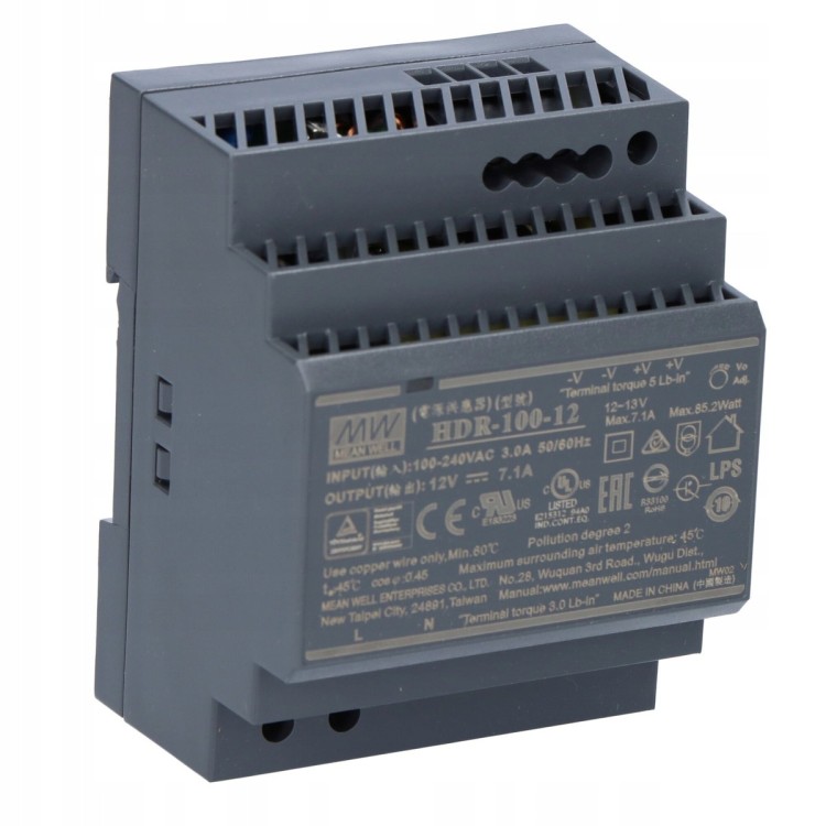 Zasilacz led na szynę DIN RAIL MEAN WELL HDR-100-12