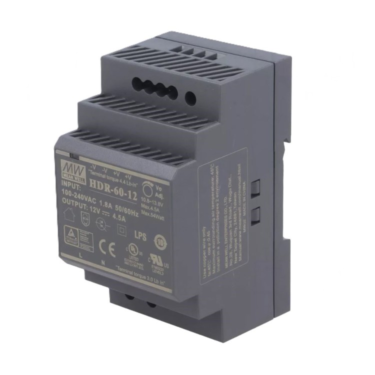 Zasilacz led na szynę DIN RAIL 60W 12V MEANWELL HDR-60-12