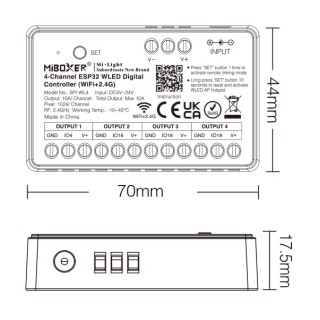MiBoxer SPI-WL4 sterownik 4-kanałów cyfrowych taśm LED SPI ESP32 WiFi 2.4G