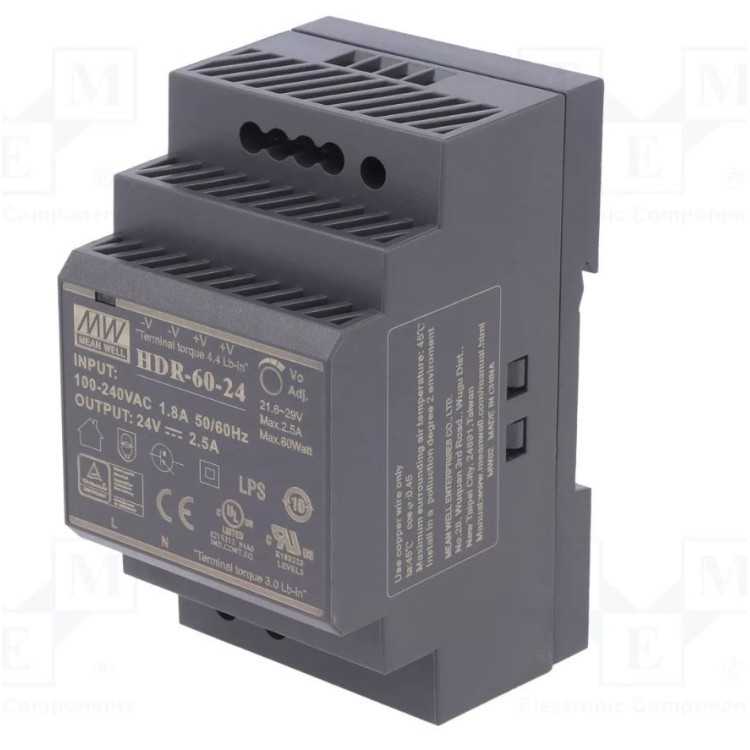 Zasilacz DIN Mean Well HDR-60-24 24V DC 2.5A 60W