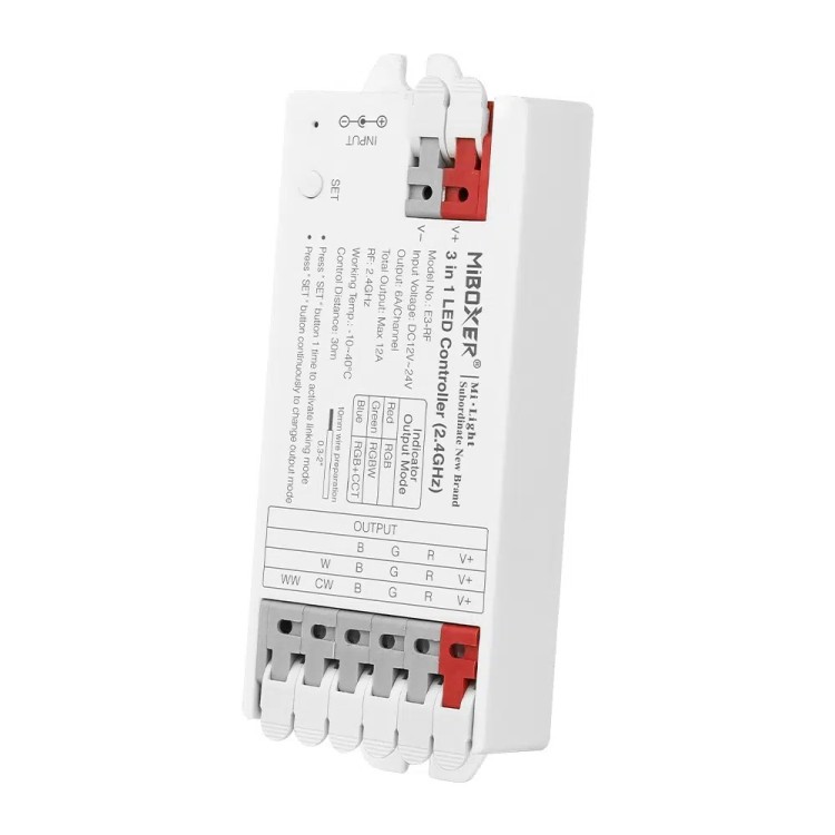 MiBoxer E3-RF sterownik LED 3w1 (RGB RGBW RGB+CCT) 2.4GHz RF Szybkozłączka