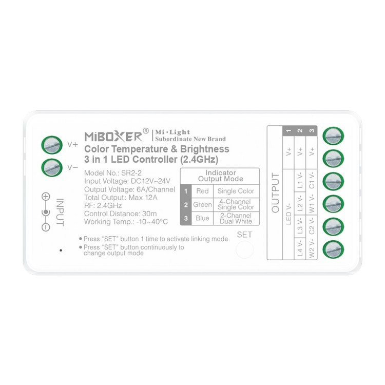 MiBoxer SR2-2 Kontroler LED 4-kanałowy mono 2-kanałowy CCT 2.4Gh RF Milight