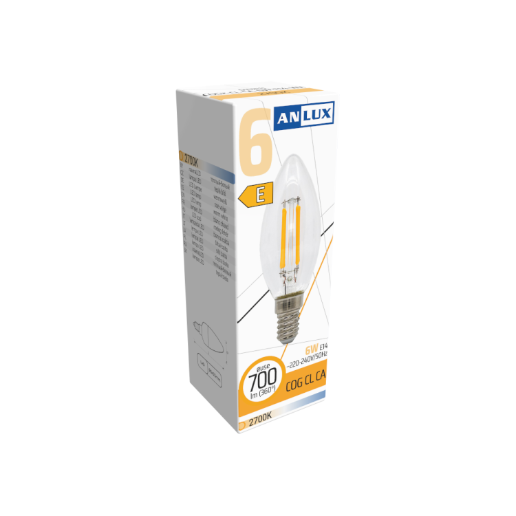 ŻARÓWKA ŚWIECZKA E14 LED FILAMENT OZDOBNA 6W 700lm 2700K ANLUX