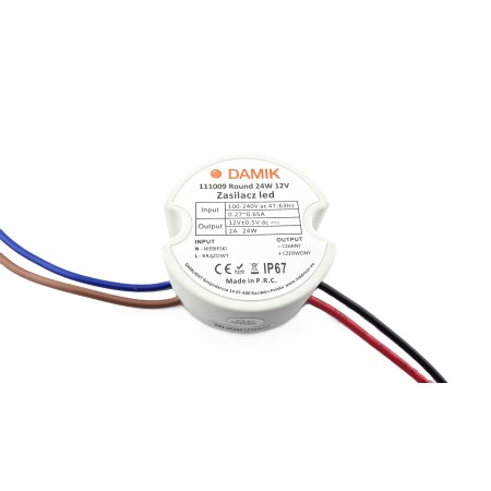 Zasilacz do taśm LED DAMIK 12V 24W dopuszkowy 2A okrągły IP67 Round 12-24