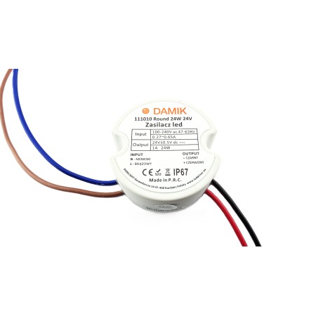 Zasilacz do taśm LED DAMIK 24V 24W dopuszkowy 1A okrągły IP67 Round 24-24