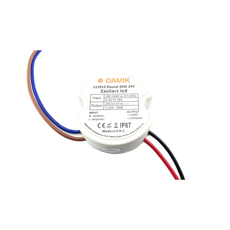 Zasilacz do taśm LED DAMIK Round 24V 30W IP67 - leddriver.eu