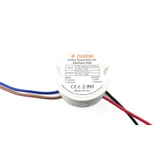 Zasilacz do taśm LED DAMIK 12V 45W dopuszkowy 3,7A okrągły IP67 Round 45-12