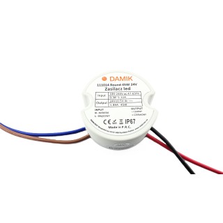 Zasilacz do taśm LED DAMIK 24V 45W dopuszkowy 1,9A okrągły IP67 Round 45-24