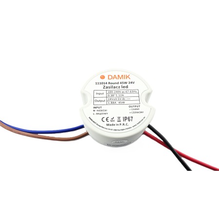Zasilacz do taśm LED DAMIK 24V 45W dopuszkowy 1,9A okrągły IP67 Round 45-24