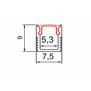 PrimoLight Profil aluminiowy wysoki 7,5x9mm czarny klosz mleczny 2m