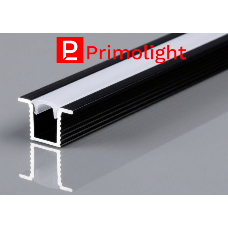 PrimoLight Profil aluminiowy wpuszczany 13x9mm czarny klosz mleczny 2m