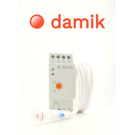 DAMIK BAT 115100 Czujnik zmierzchu na szynę DIN 3000W sonda zewnętrzna IP65