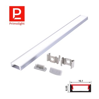 PrimoLight Profil aluminiowy LED anodowany slim 16x6mm srebrny klosz mleczny 2m