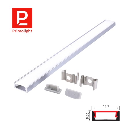 PrimoLight Slim anodized aluminum profile 16x6mm silver milky shade 2m