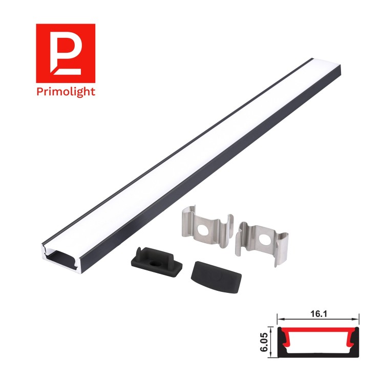 PrimoLight Slim anodized aluminum profile 16x6mm black milky shade 2m
