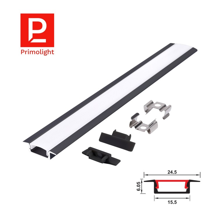 PrimoLight Slim recessed aluminum profile 15x6mm black opal lampshade 2m