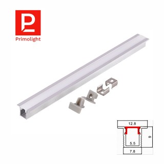 PrimoLight Profil aluminiowy LED wpuszczany 13x9mm srebrny klosz mleczny 2m