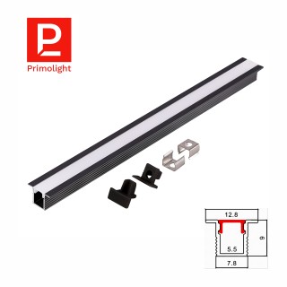 PrimoLight Profil aluminiowy wpuszczany 13x9mm czarny klosz mleczny 2m