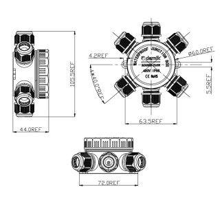 DAMIK ROUND CLOX 06T - IP68 450V Puszka Łączeniowa Hermetyczna Sześciodrożna